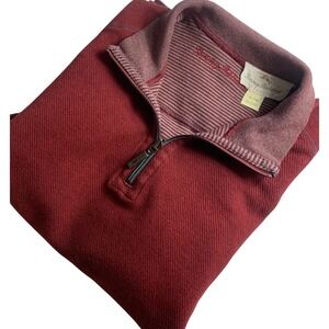 Tommy Bahama Reversible Quarter Zip Pullover Mens XL Burgundy Striped Cotton